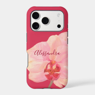 Custom Name Floral Red Pink Hand Painted Orchid