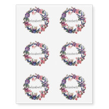 Custom Name Floral Temporary Tattoo Sheet