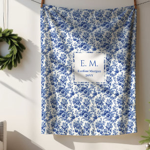 Custom Name Floral Toile Blue Blanket Best Gift