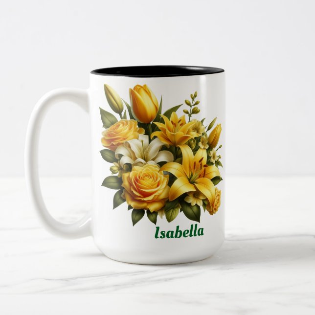Custom name floral Two-Tone coffee Mug, 15 oz Mug (Left)