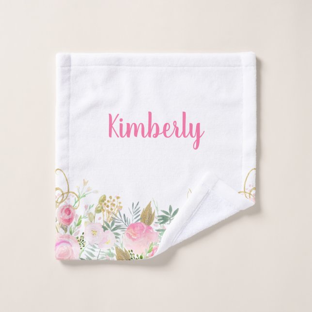 Custom Name Floral Wash Cloth (Wash Cloth)