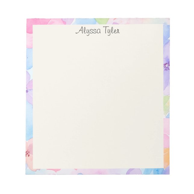 Custom Name Floral Watercolor  Notepad (Front)
