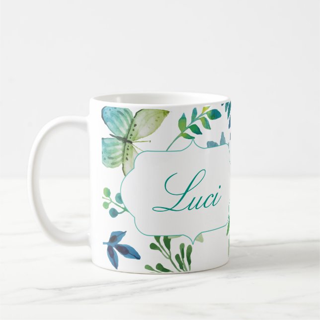 Custom Name Flower Green Coffee Mugs Personalise (Left)