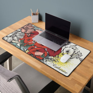Custom Name Flower Illustration Desk Mat