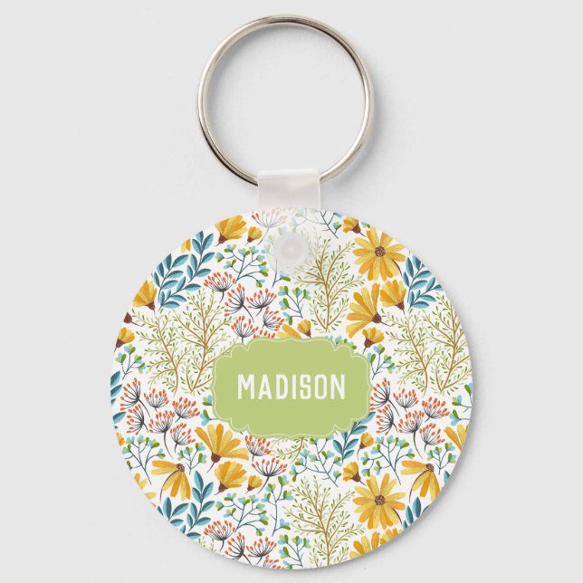 Custom name Flower Illustration key chains (Front)