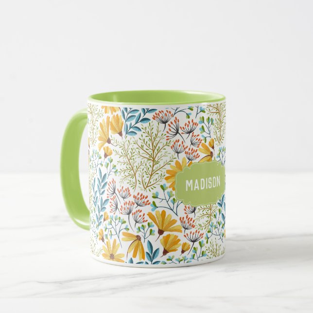 Custom name Flower Illustration mugs (Front Left)