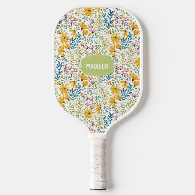 Custom name Flower Illustration Pickleball Paddle (Front)