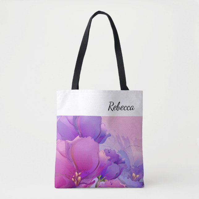 Custom Name | Flower Painting Gift Tote Bag (Front)