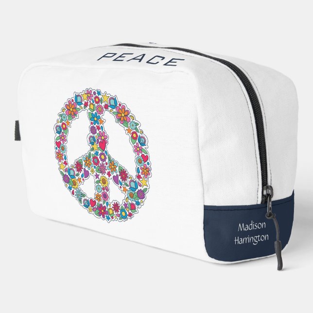 Custom Name Flower Peace Sign Dopp Kit (Right Corner)