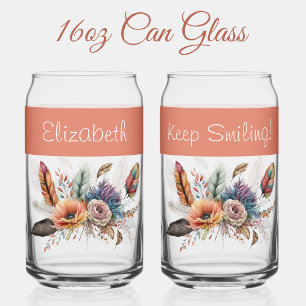 Custom name flowers orange can glass