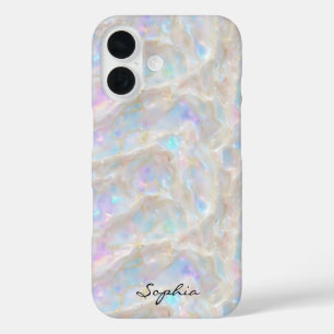 Custom Name Fluid Iridescent Gold Opal Girly iPhone 16 Case