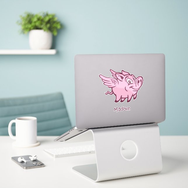 Custom Name Flying Pig (Laptop On Desk)