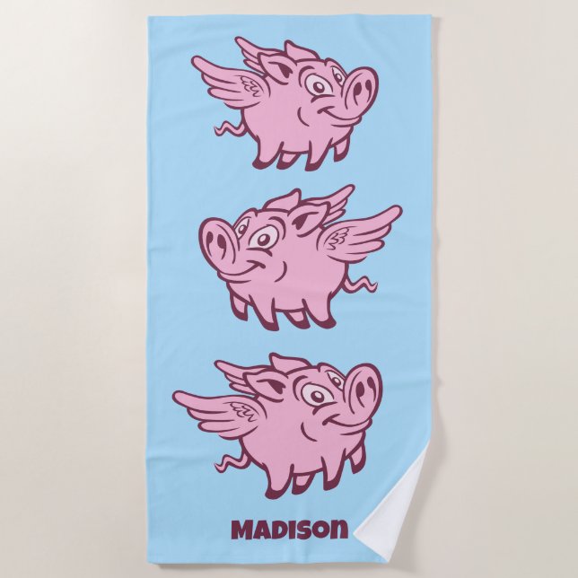 Custom Name Flying Pigs Beach Towel (Front)