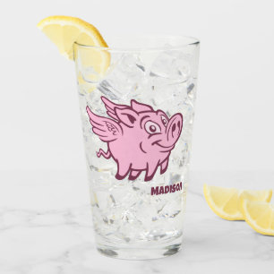 Custom Name Flying Pigs Glass
