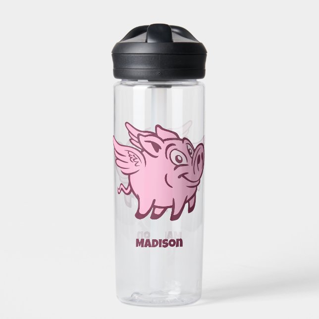 Custom Name Flying Pigs Water Bottle (Front)