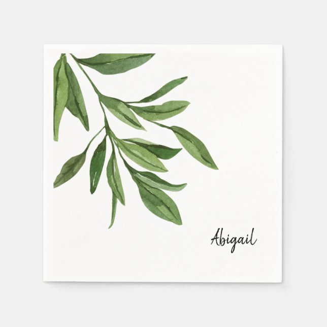 Custom Name Foliage Cocktail Napkins (Front)