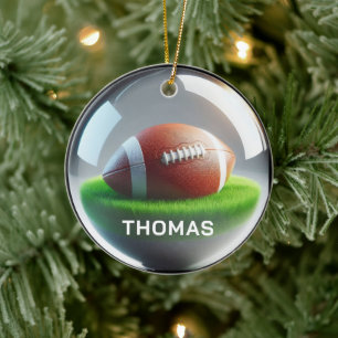 Custom Name Football Faux Glass‑Orb Look Ceramic Ornament