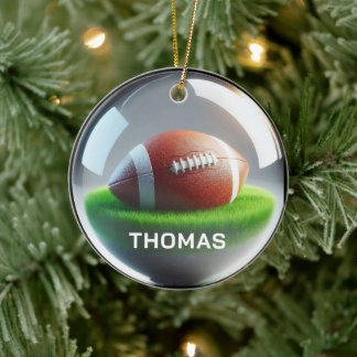 Custom Name Football Faux Glass‑Orb Look Ceramic Ornament