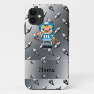 Custom name football player silver diamond plate iPhone 11 case