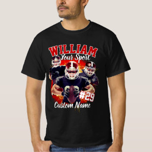 Custom Name Football Three Photo Black and Red T-Shirt