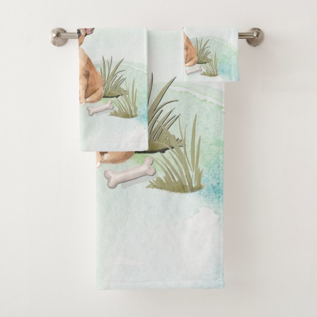 Custom Name French Bulldog Pet Dog Bath Towel Set (Insitu)