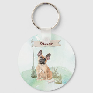 Custom Name French Bulldog Pet Dog Key Ring