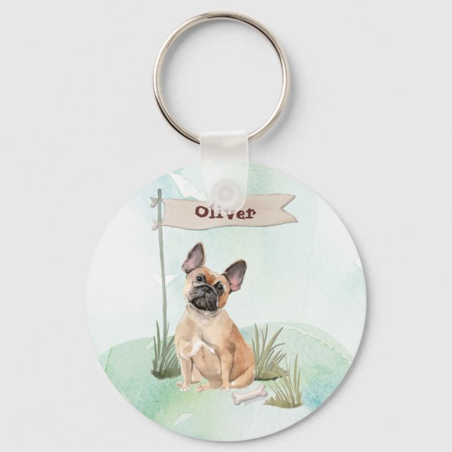 Custom Name French Bulldog Pet Dog Key Ring (Front)