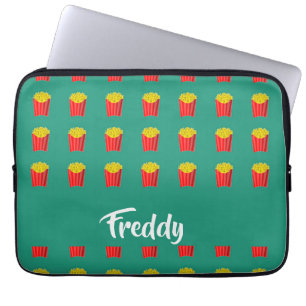Custom name fries on teal laptop sleeve