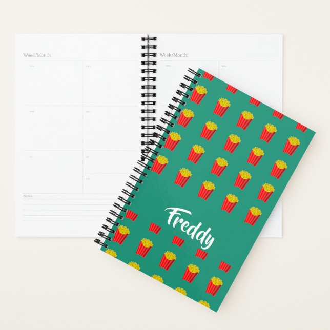 Custom name fries on teal planner (Display)