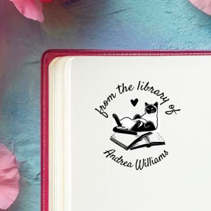 Custom Name From The Library Of Modern   Funny Cat Self-inking Stamp