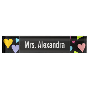 Custom Name + Fun, Loving, Colourful Hearts Nameplate