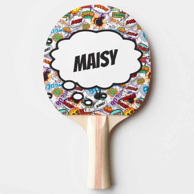 Custom Name Fund Trendy Comic Book Ping Pong Paddle (Front)