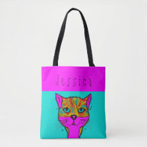 Custom Name Funky Colourful Cat Purple Teal