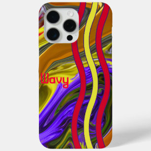 Custom Name Funky Liquid Wave Red Yellow Stripes iPhone 15 Pro Max Case