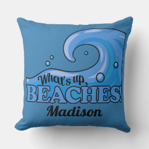 Custom name Funny Beach Wave throw pillow