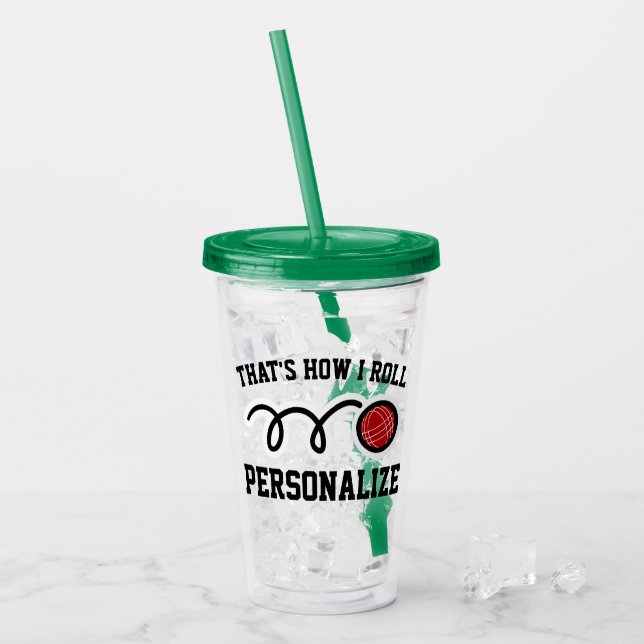 Custom name funny bocce ball acrylic tumbler glass (Front Ice)