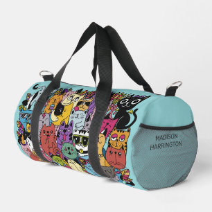 Custom Name Funny Cats Illustration Duffle Bag