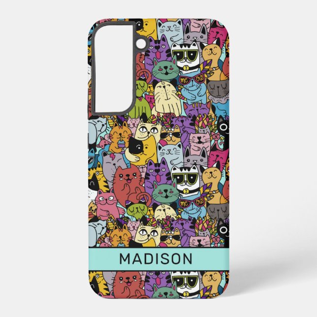 Custom Name Funny Cats Illustration Samsung Galaxy S22+ Case (Back)