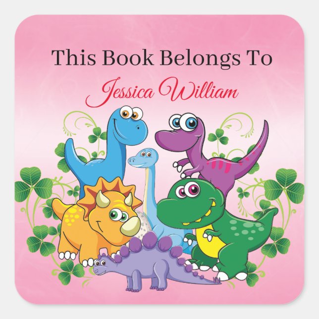 Custom Name Funny Dinosaur, leaves 4th Grade Square Sticker (Front)