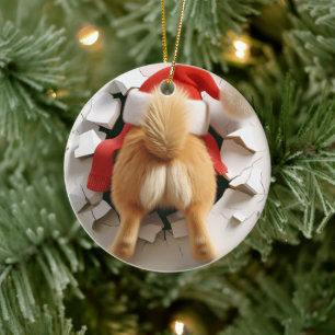 Custom Name Funny Dog Breaking In 2-Side Christmas Ceramic Ornament