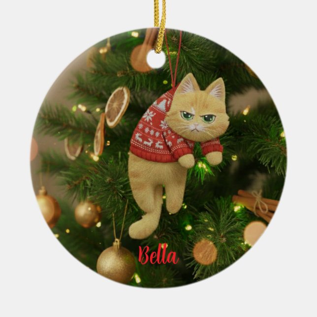 Custom Name Funny Grumpy Cat Christmas Ornament (Front)
