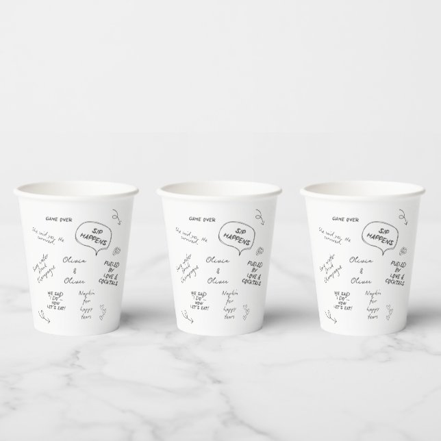 Custom name, funny love note handwriting wedding paper cups (Multi)