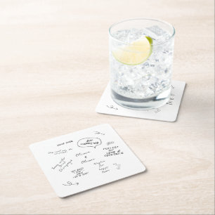 Custom name, funny love note handwriting wedding square paper coaster