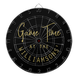 Custom Name Funny Minimalist Black Gold Game Time Dartboard