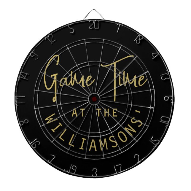 Custom Name Funny Minimalist Black Gold Game Time  Dartboard (Front)
