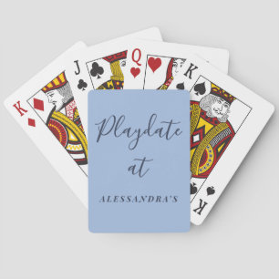 Custom Name Funny Pastel Blue Navy Minimalist Chic Playing Cards