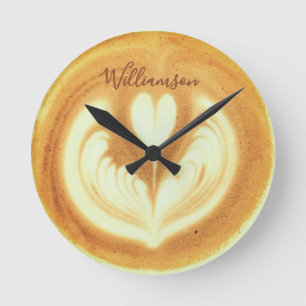 Custom Name Funny Retro Coffee Cappuccino Lover  Round Clock