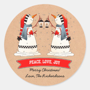 Custom Name Funny Snowmen Christmas Gift Stickers