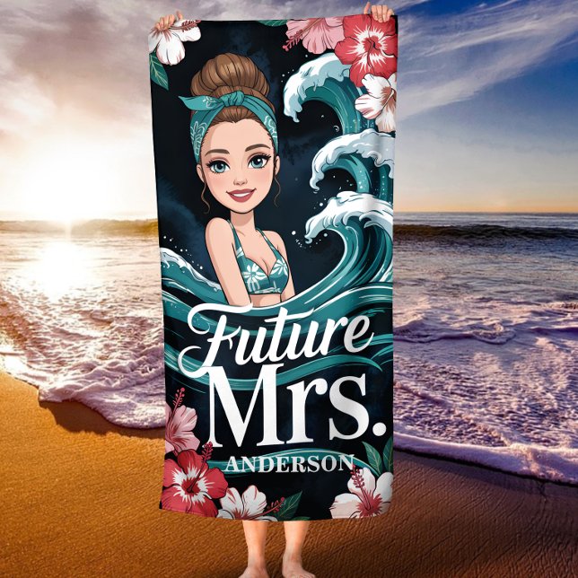 Custom Name Future Mrs. Beach Wave Messy Bun Towel (Creator Uploaded)