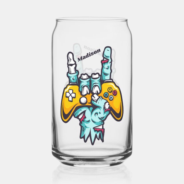 Custom name Gamer Zombie Can Glass (Front)